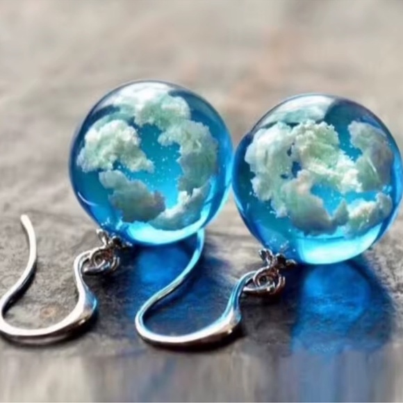 Blue Cloud Sphere Earrings - Picture 2 of 12